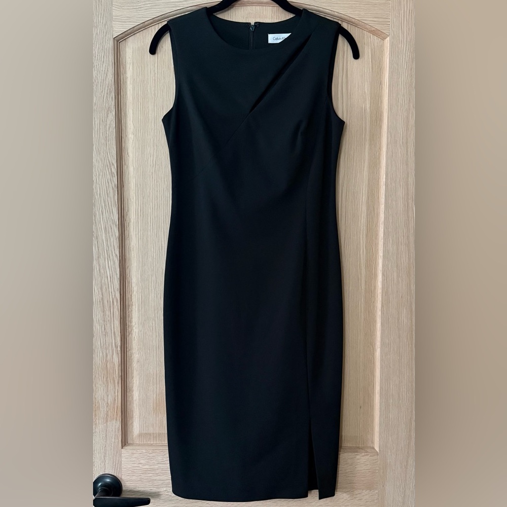 Calvin Klein Black Asymmetrical Midi Sheath Dress Sleeveless Career Office Small - Picture 13 of 13
